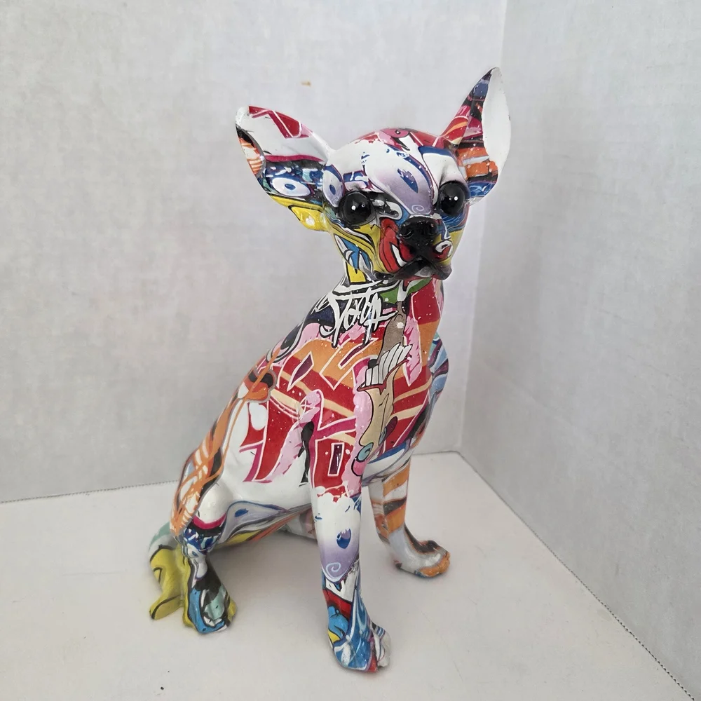 Colorful Pop-Art Chihuahua Sculpture - Vibrant Multicolor Home Accent - Picture 1 of 3